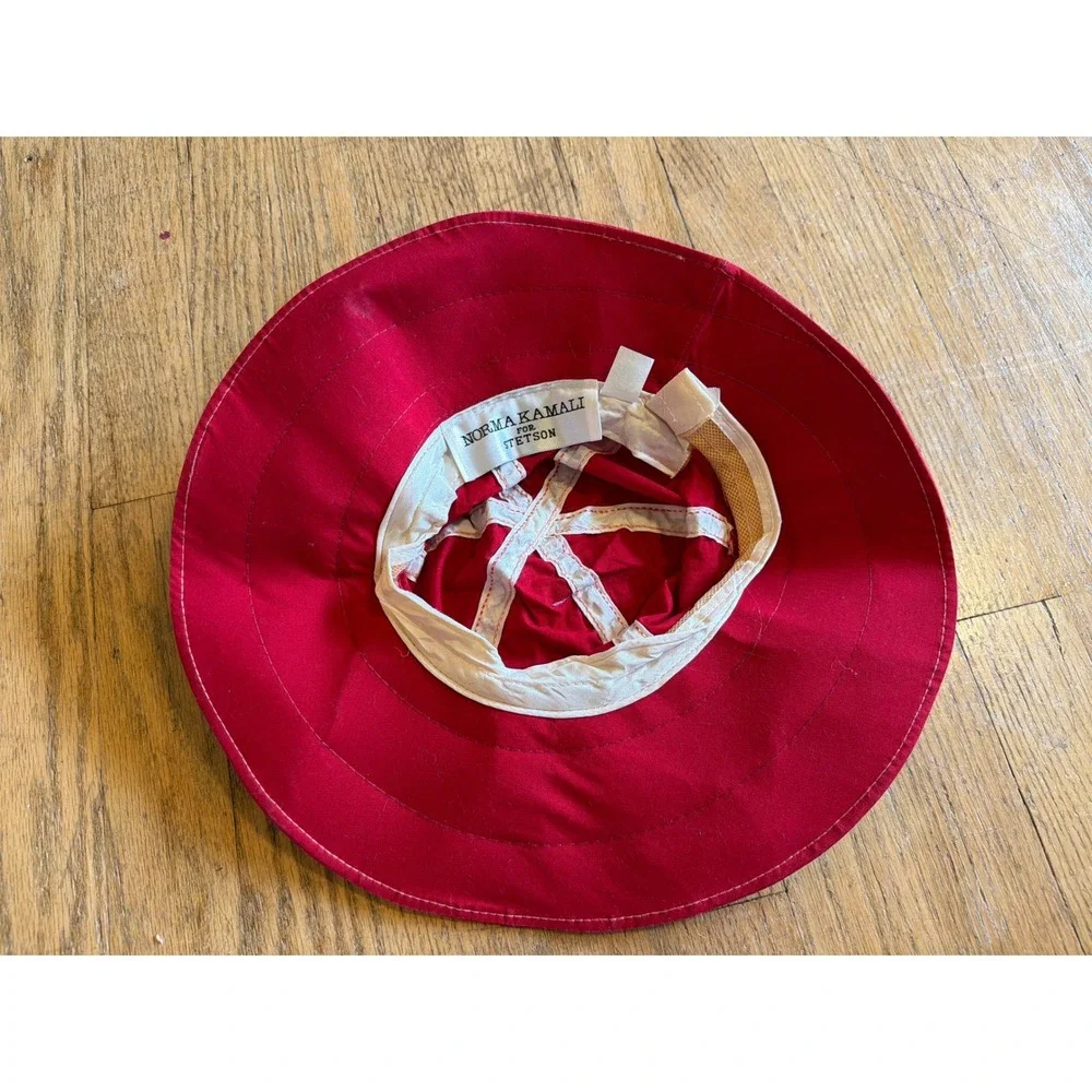 Norma Kamali for Stetson Vintage Red Cotton Bucket Sun Hat Made in USA